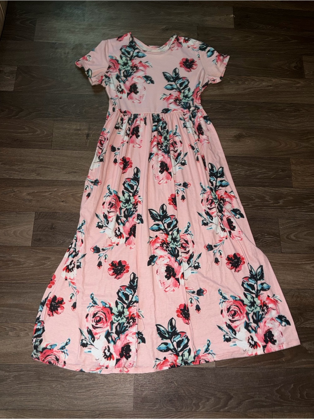 Pink Floral Maxi Dress With Pockets XL